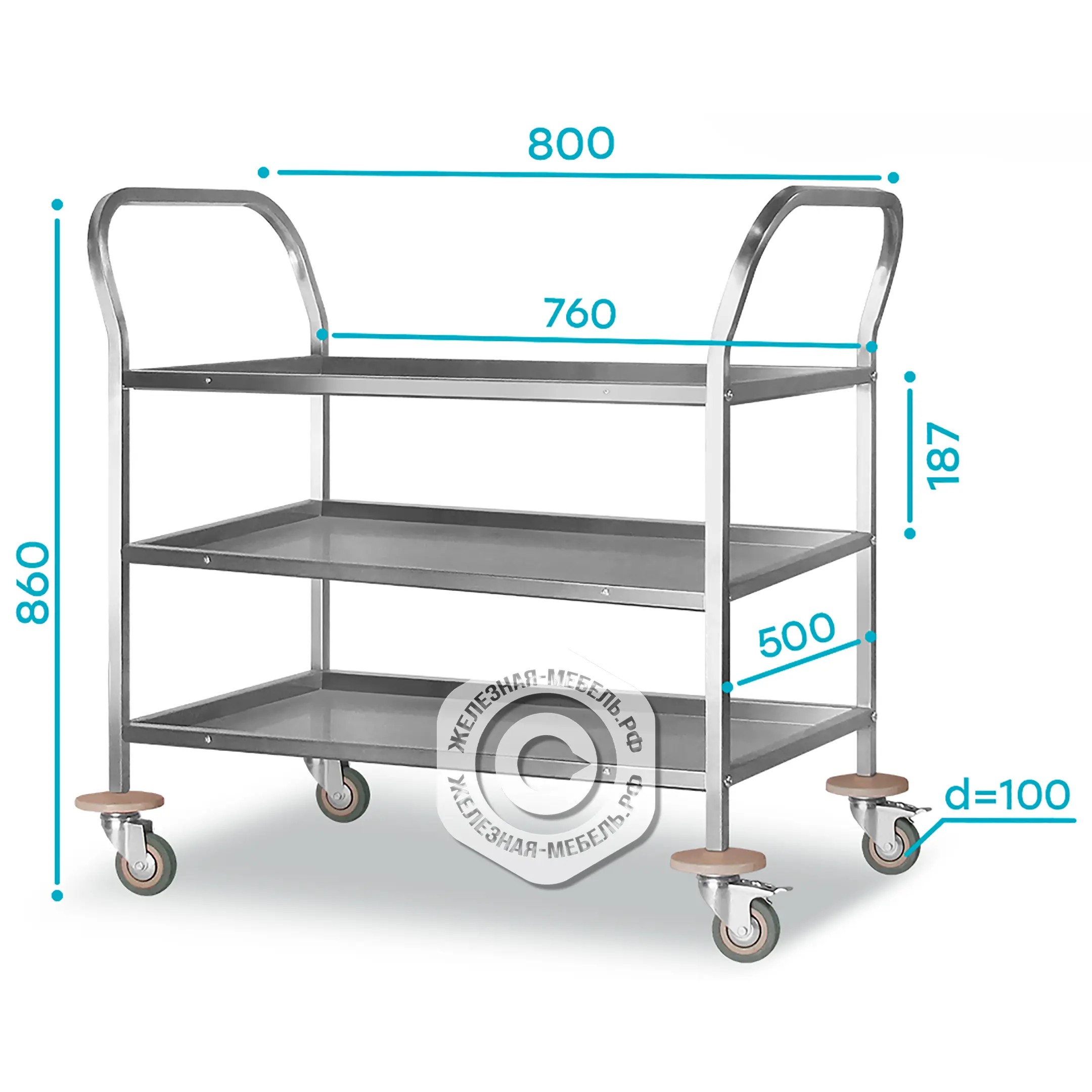 Тележка для сервировки ТДСп - 860х800х500 «Profi Inox» (3 уровня)